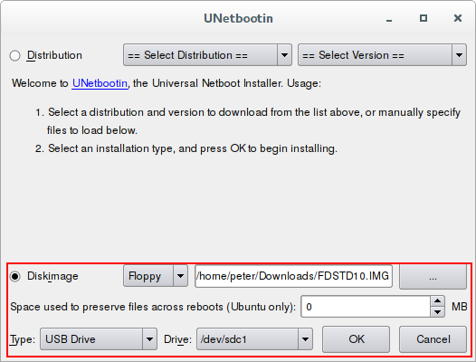 UNetbootin screenshot
